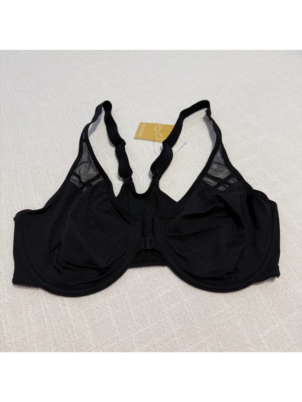 Delimira Front Close Unlined Bra 34DD Underwire W601 Black NWT Racerback
